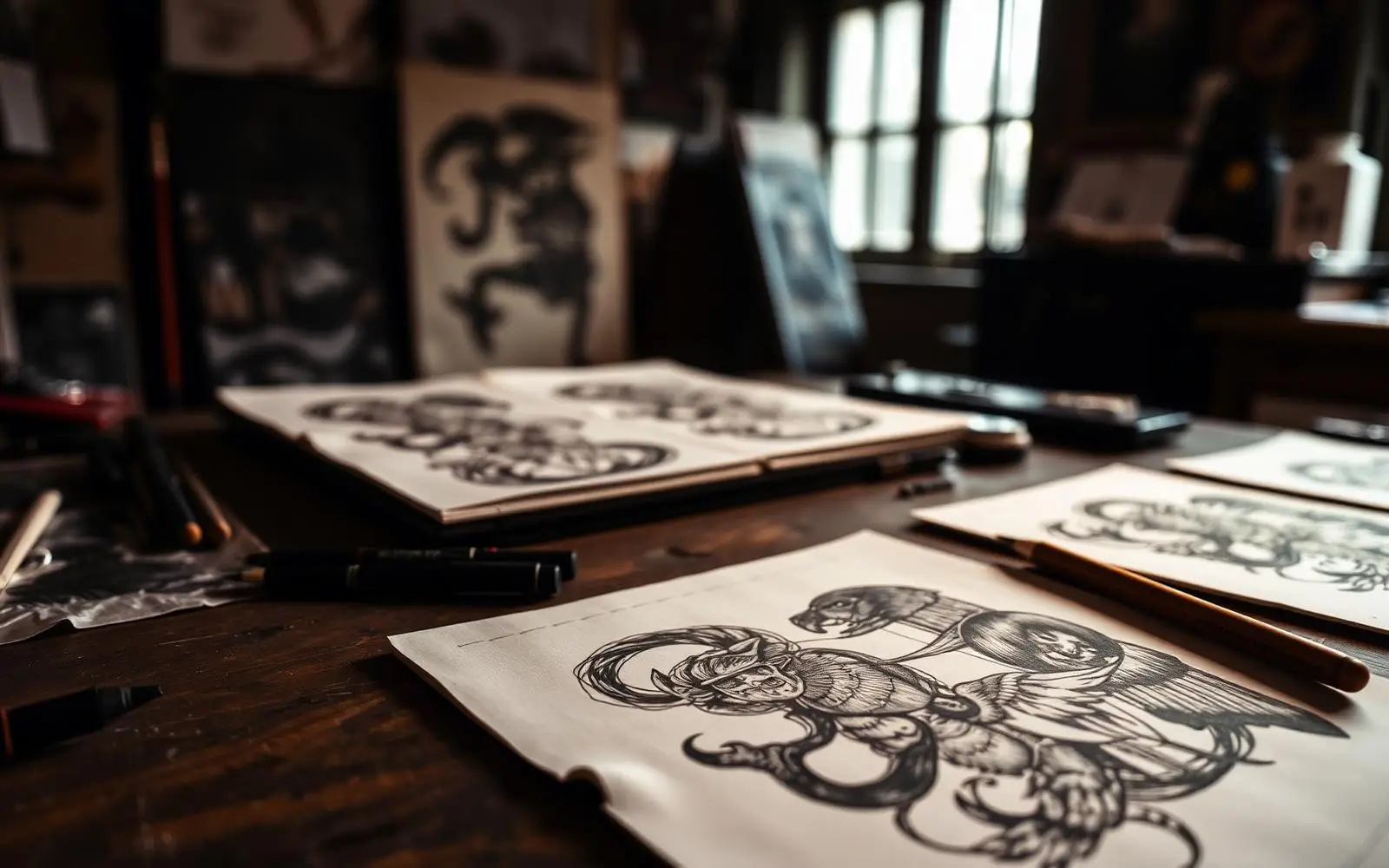 Planches de dessins réalisées en atelier
