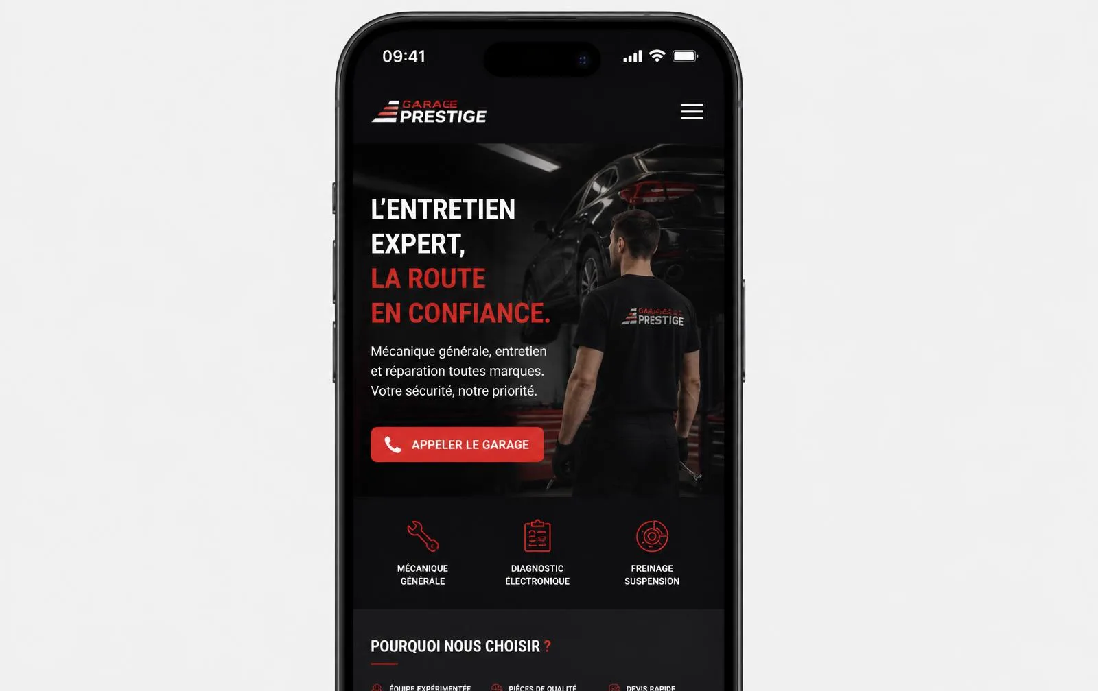 Version mobile du site Garage GSM Auto Sud avec bouton d'appel